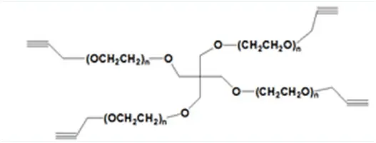 多臂PEG试剂 4-Arm-PEG2000-Alkyne，四臂的每个末端都有炔基基团