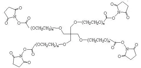四臂聚乙二醇琥珀酰亚胺碳酸酯，4-Arm-PEG-SC粘稠液体或者固体粉末，取决于分子量