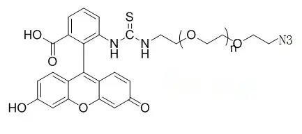 Fluorescent-PEG-Azide，FITC-PEG-N3，可以和含有炔基的材料在铜离子的催化下反应