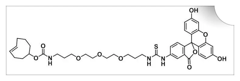 TCO-PEG3-FITC，Fluorescein-PEG3-TCO，反式环辛烯-三聚乙二醇-荧光素