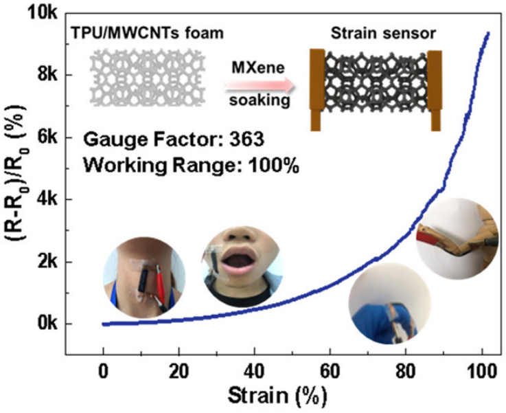 基于碳纳米管和Ti3C2Tx MXene的高性能泡沫状应变传感器
